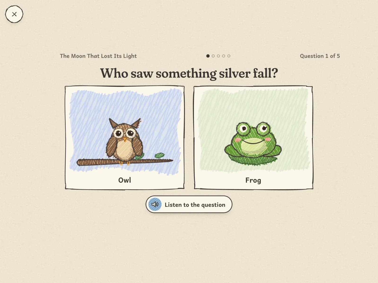 A picture quiz question after a story